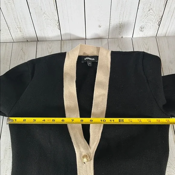 EXPRESS • Black and Cream Cardigan with Gold Buttons - Picture 8 of 8